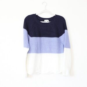 Colorblock Sweater - Navy, Light blue, and White
